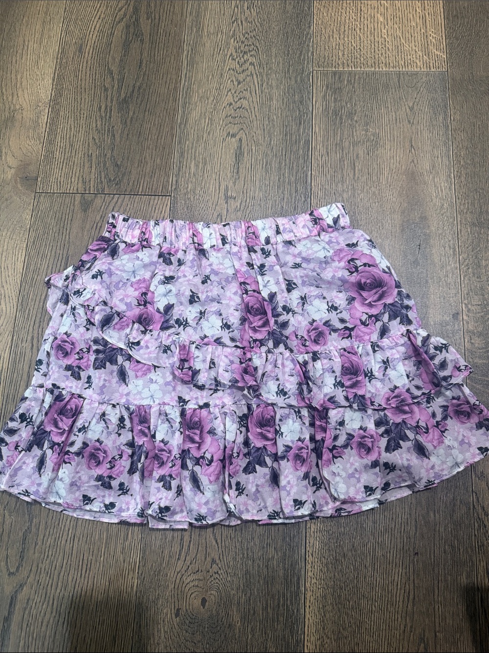 LoveShackFancy Purple Rose Tiered Ruffle Mini Skirt Women’s Size P
